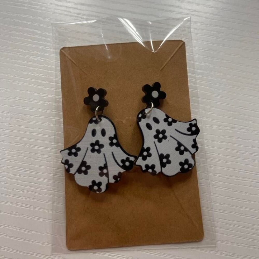 Black/White Flower ghost Earrings